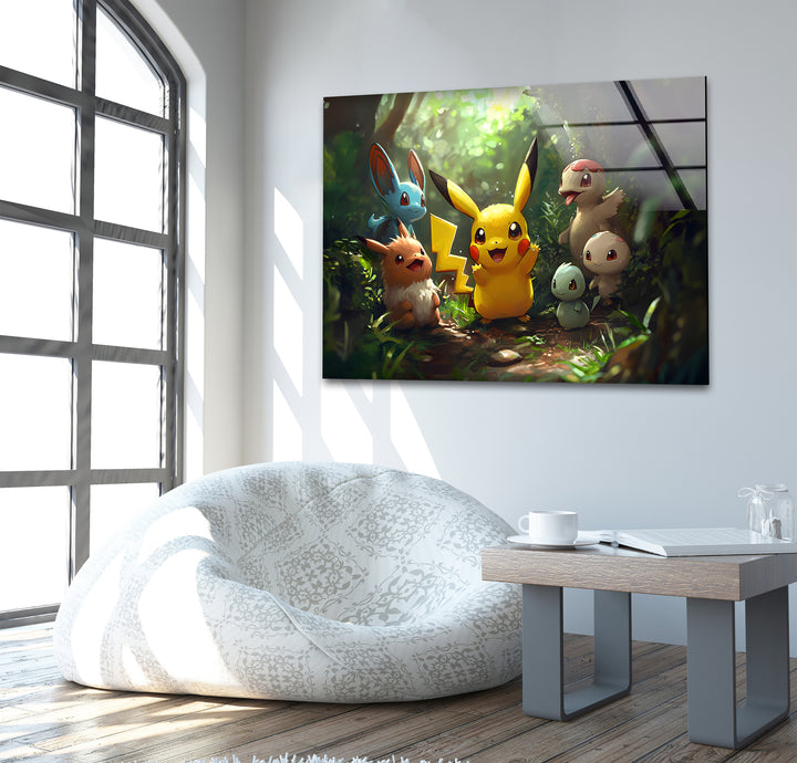 Pikachu with Other Pokemon Glass Wall Art glass photo prints, glass picture prints
