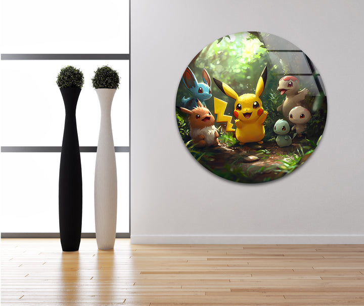 Pikachu with Other Pokemon Glass Wall Art glass image printing, glass prints from photos
