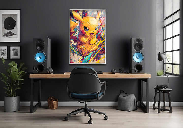 Oil Painting Baby Pikachu Glass Wall Art print on glass, glass printed photos
