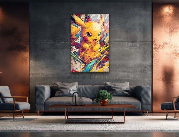 Oil Painting Baby Pikachu Glass Wall Art print picture on glass, Tempered Glass Wall Art
