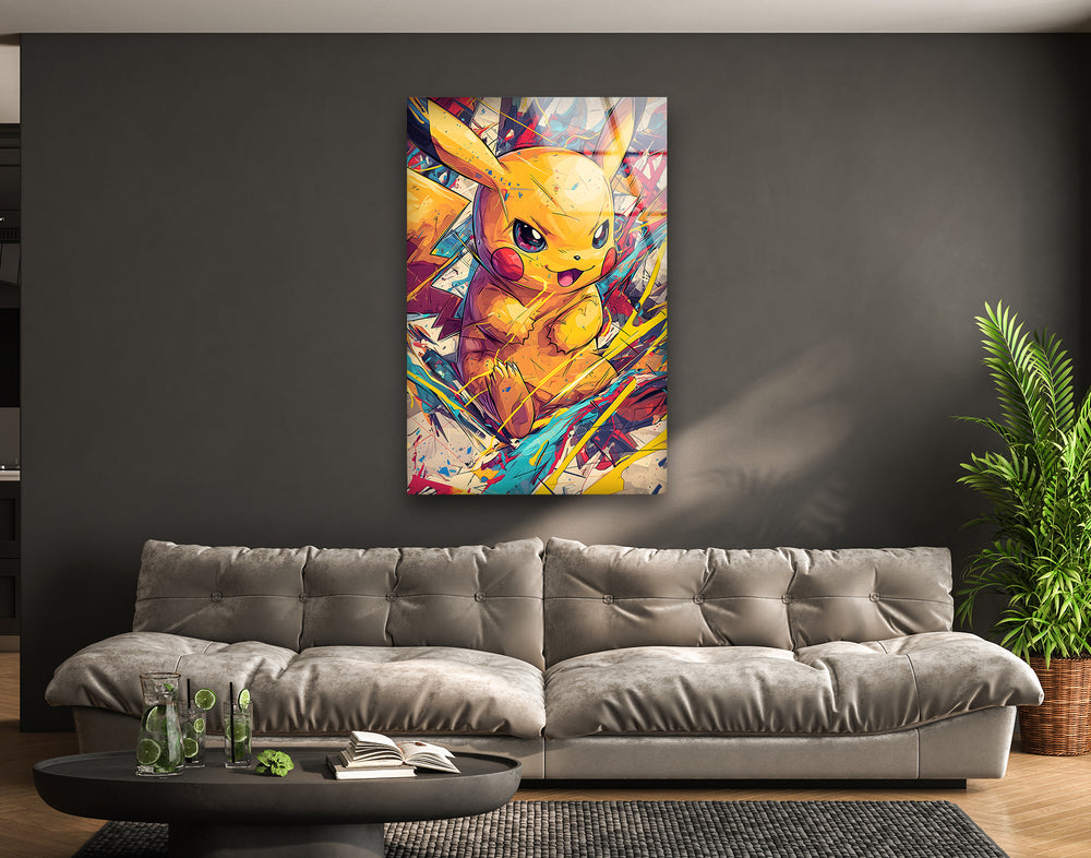Oil Painting Baby Pikachu Glass Wall Art custom glass photo prints, large glass prints
