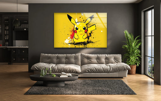 Dominant yellow showcases this best glass art, featuring an electric graffiti character design in a bold cartoon style, adding vibrant, urban flair to any space.