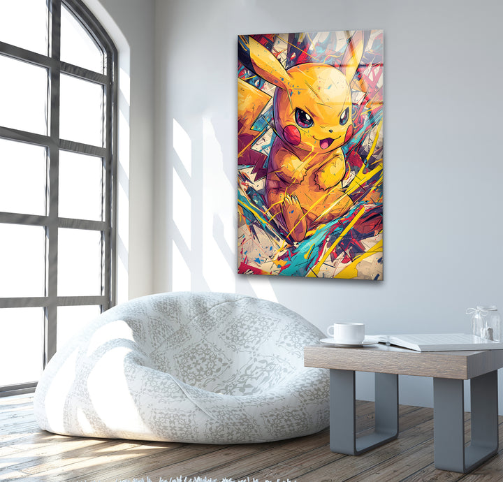 Oil Painting Baby Pikachu Glass Wall Art art glass wall art, glass wall art pictures
