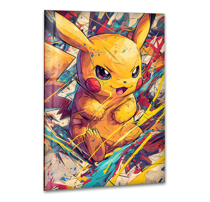 Oil Painting Baby Pikachu Glass Wall Art large glass photo prints, glass wall photos
