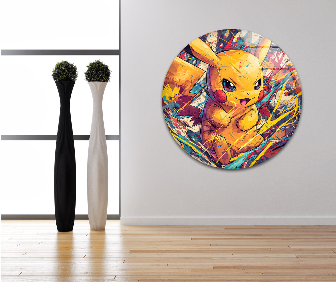 Oil Painting Baby Pikachu Glass Wall Art Glass Printing Wall Art, Print photos on glass
