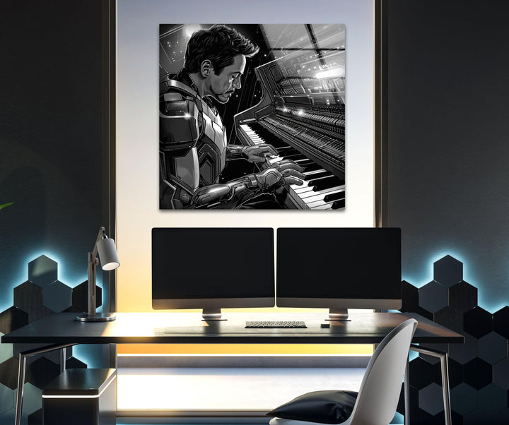 Pianist Iron Man Glass Wall Art Glass Printing Wall Art, Print photos on glass

