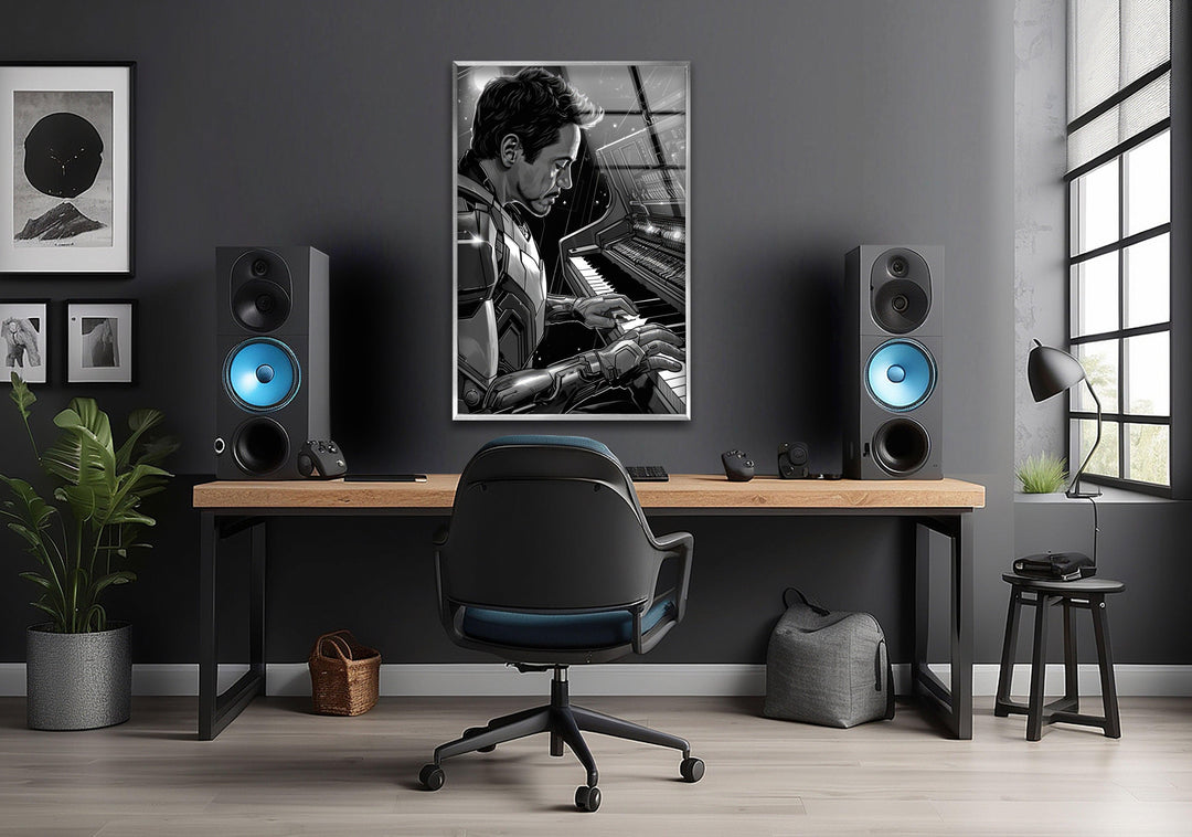 Pianist Iron Man Glass Wall Art glass photo prints, glass picture prints
