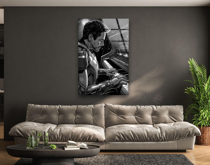 Pianist Iron Man Glass Wall Art glass pictures for Wall, glass prints wall art
