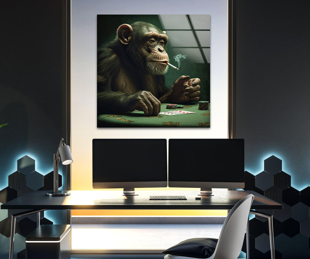 Player Monkey Glass Wall Art