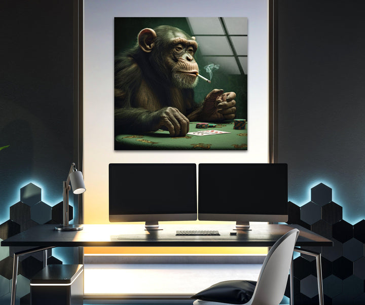 Player Monkey Glass Wall Art