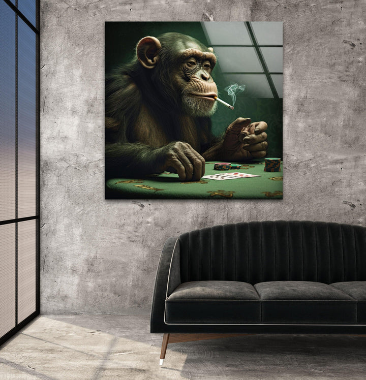 Player Monkey Glass Wall Art