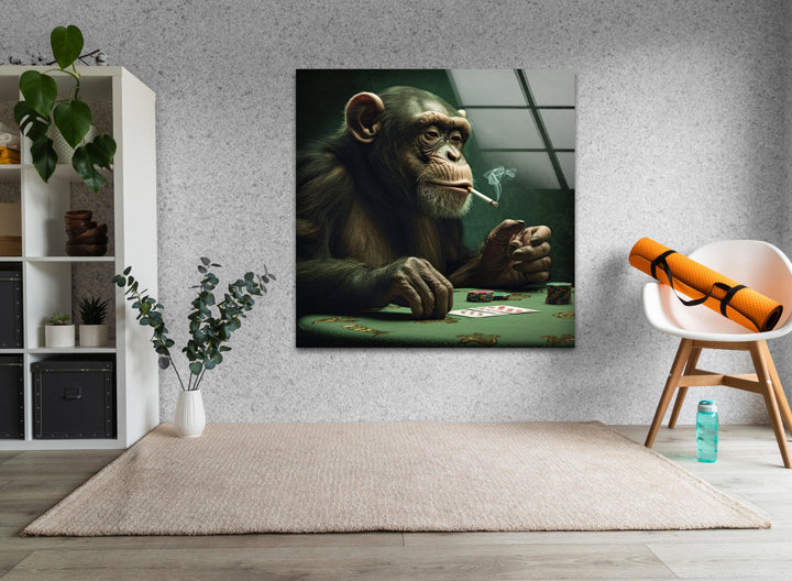 Player Monkey Glass Wall Art