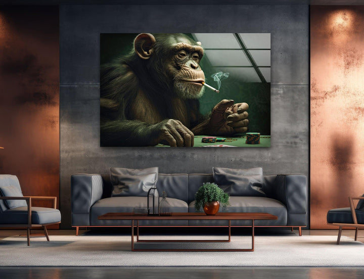 Player Monkey Glass Wall Art