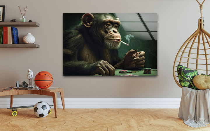 Player Monkey Glass Wall Art