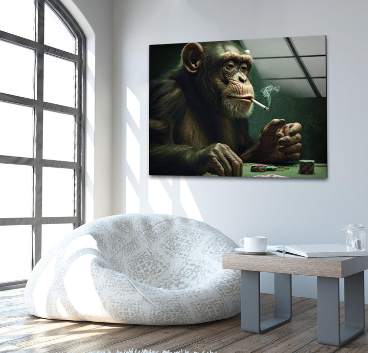 Player Monkey Glass Wall Art