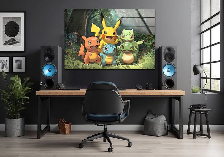 Pokemon Gang Glass Wall Art glass pictures for Wall, glass prints wall art