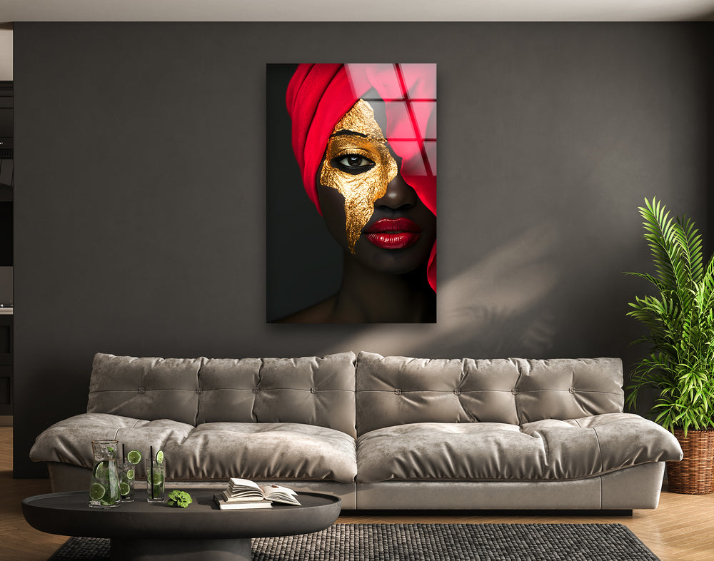 Golden Elegance: Striking Art on Glass Wall