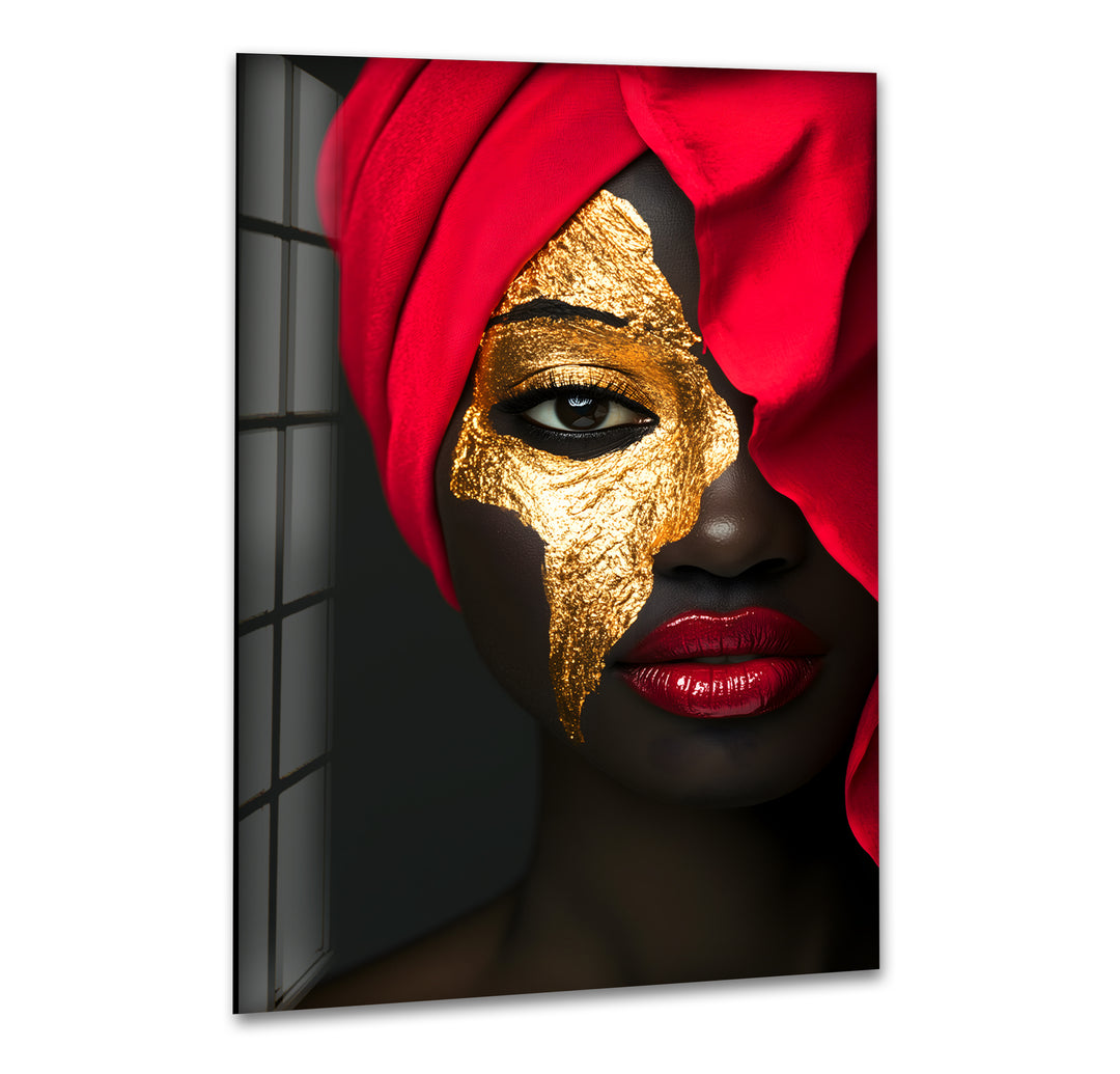 Golden Beauty: A Captivating Portrait of Elegance on Glass Wall Art
