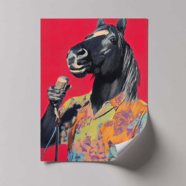 Neigh the Mic – Singing Horse in Tropical Shirt Pop Art Canvas Print