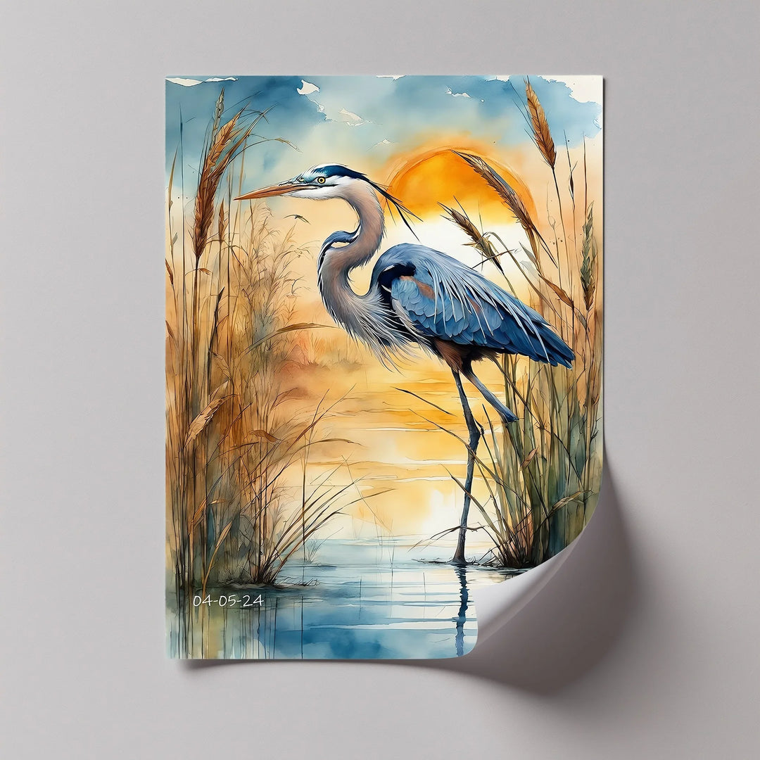 Majestic Blue Heron at Sunset – Serene Waterscape Canvas Print - MyPhotoStation