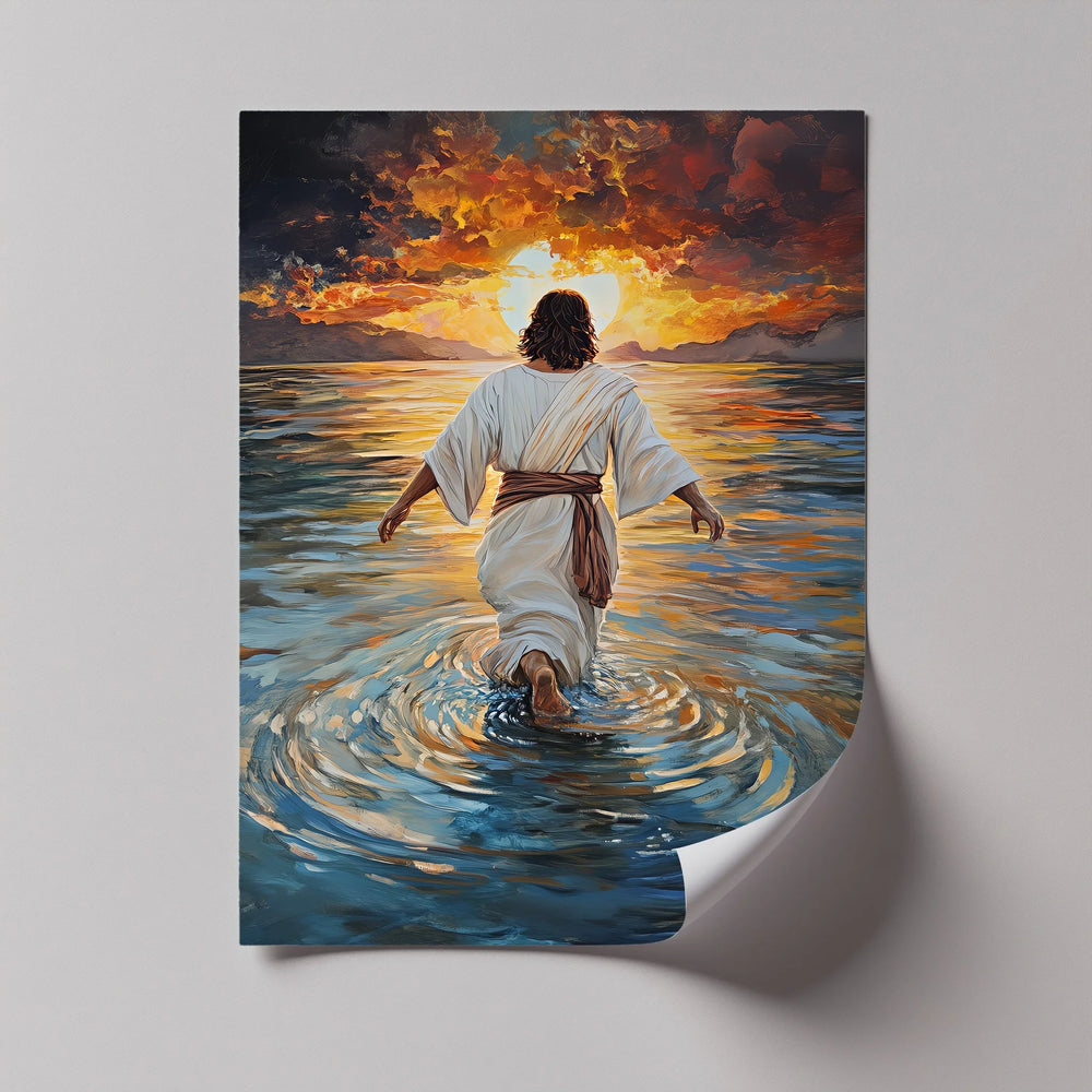 A peaceful sunset and sacred presence meet in this inspiring canvas print of divine journey.

