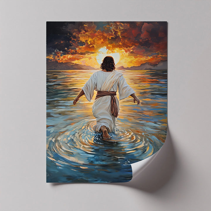 A peaceful sunset and sacred presence meet in this inspiring canvas print of divine journey.

