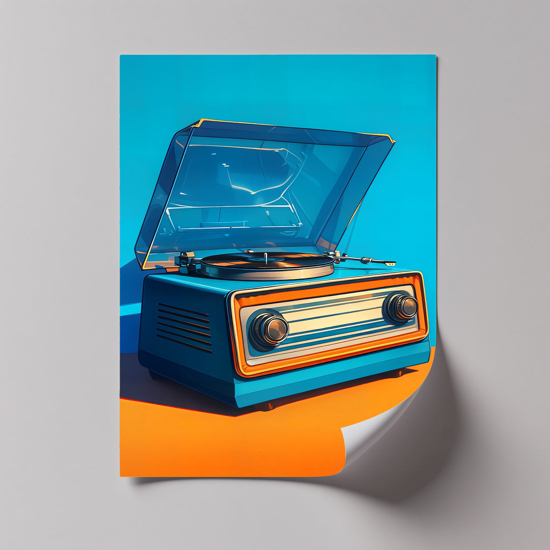 Retro Groove – Bright Blue Turntable Canvas Print
