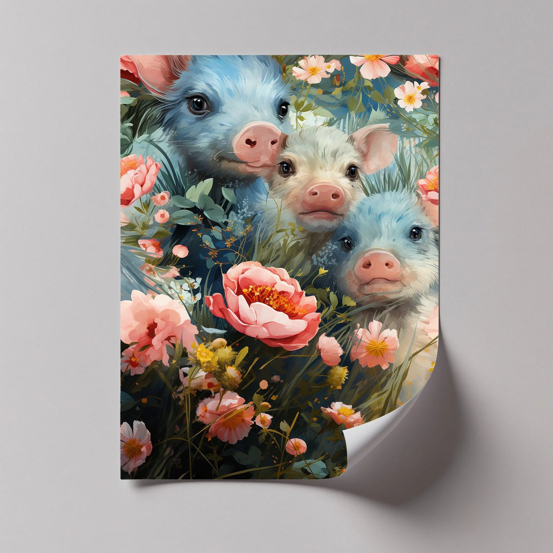 Blossom Companions – Piglets Among Spring Blooms Animal Canvas Print - MyPhotoStation