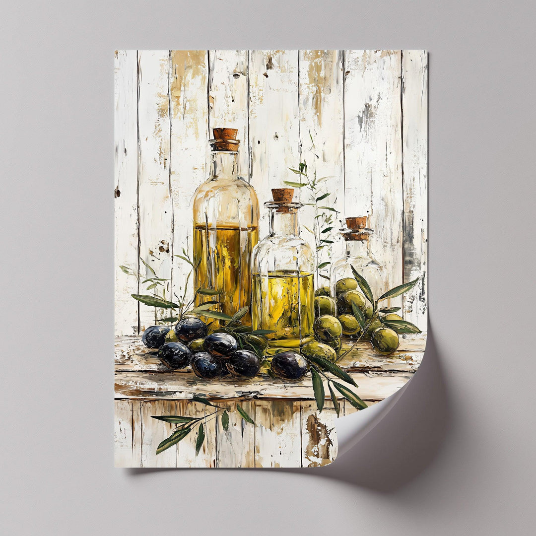 Golden Harvest – Olive Oil Bottles Rustic Kitchen Canvas Print - MyPhotoStation