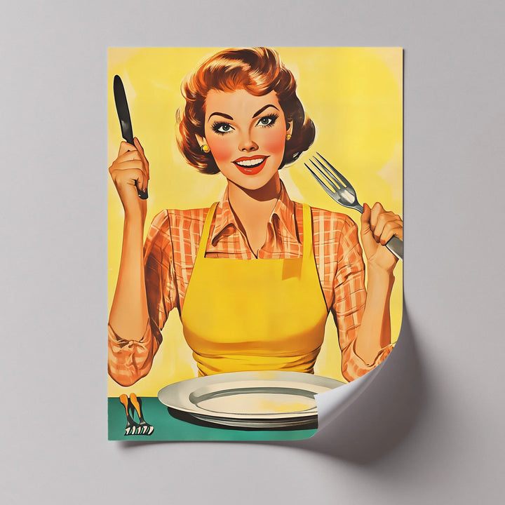 Hungry & Happy – Retro Kitchen Lady Canvas Print - MyPhotoStation