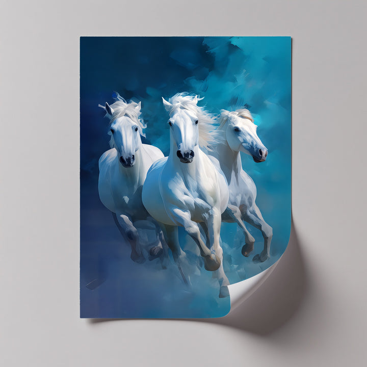 Galloping Spirits – Trio of White Horses in Motion Canvas Print