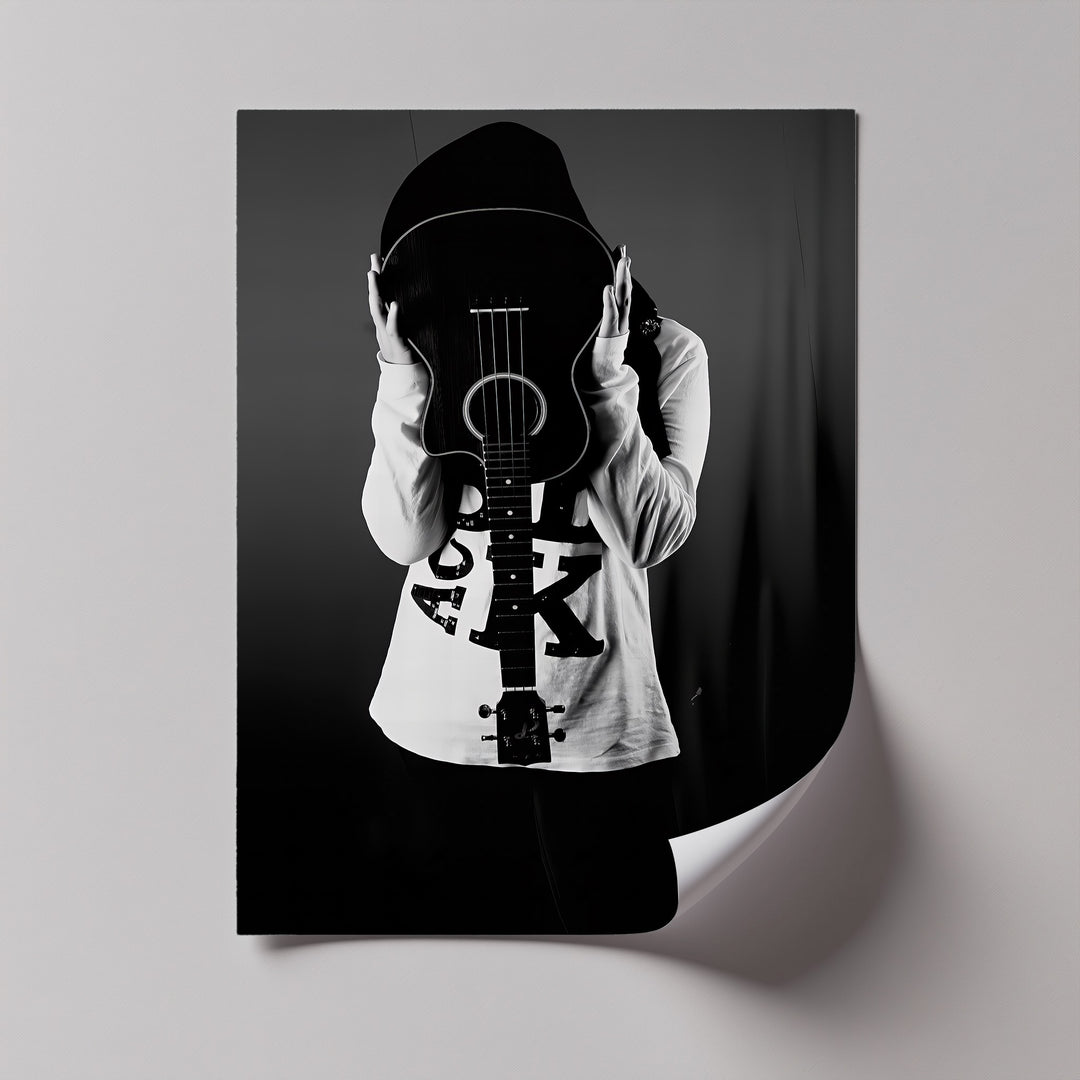 Identity meets sound in this dramatic photo canvas, blending streetwear and acoustic style.

