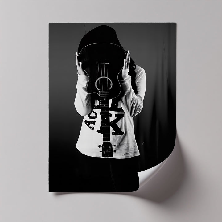 Identity meets sound in this dramatic photo canvas, blending streetwear and acoustic style.

