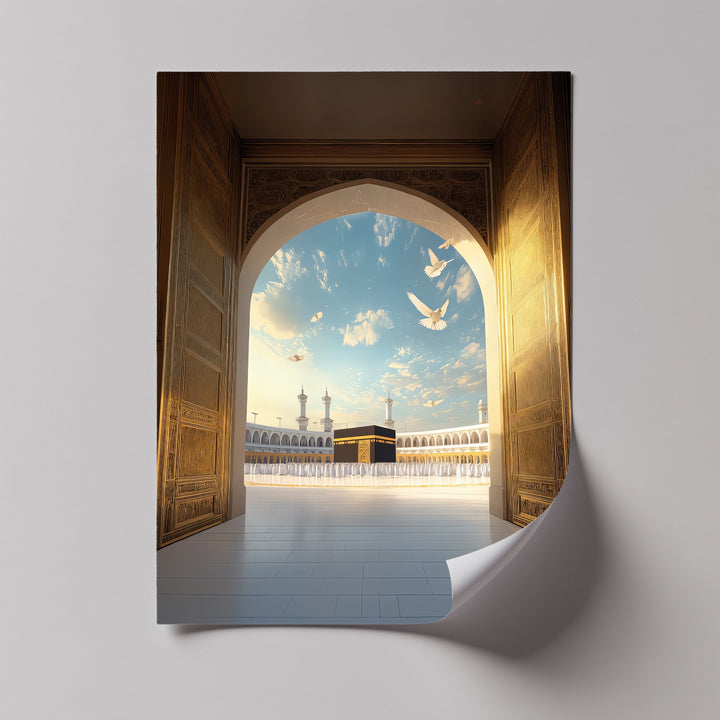 Path to the Sacred – Kaaba Through Golden Archway Canvas Print