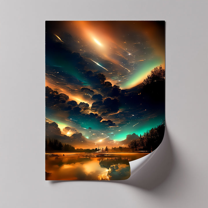 Celestial Dreamscape – Northern Lights Over Forest Lake Canvas Print