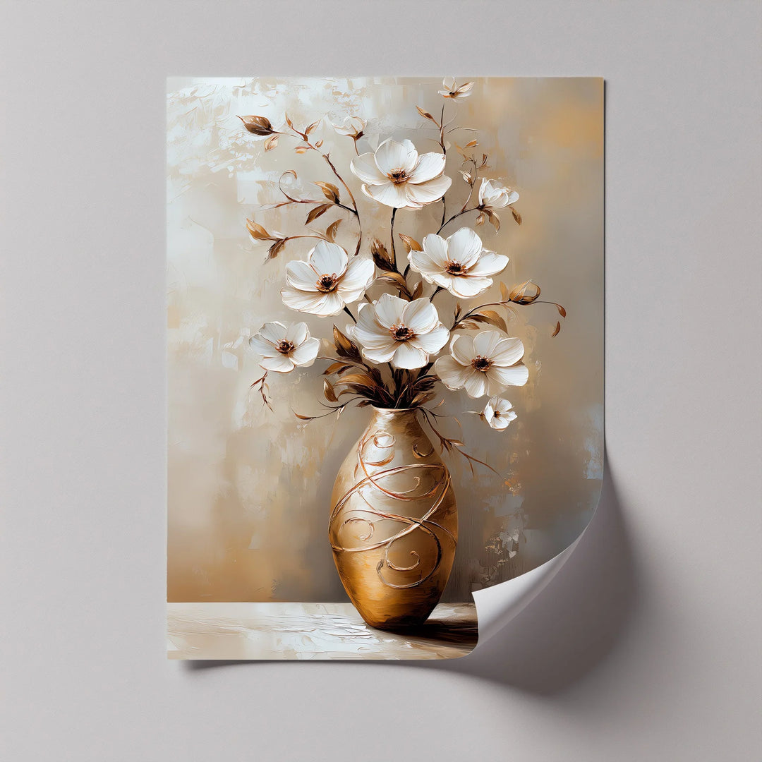 Golden Bloom – Elegant White Floral Arrangement Canvas Print - MyPhotoStation