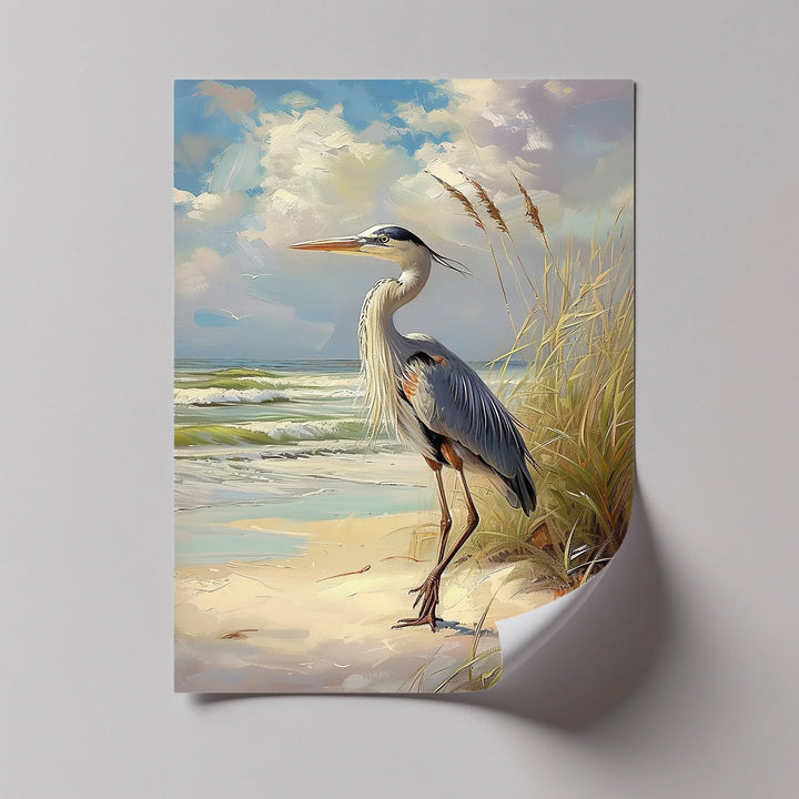 Coastal Grace – Majestic Heron by the Shore Canvas Print - MyPhotoStation