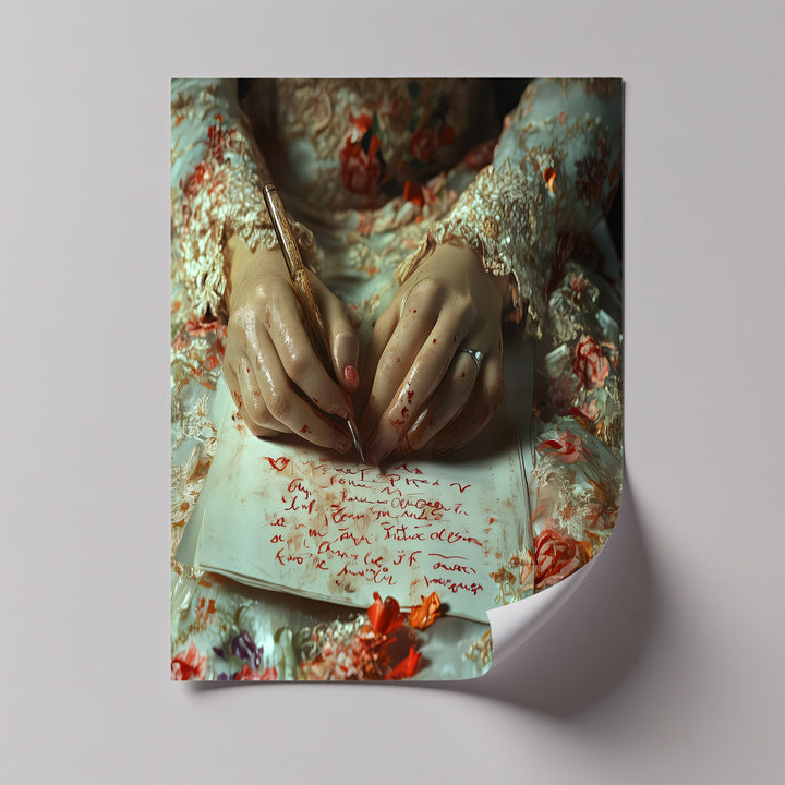 Crimson Petals & Ink – Persian Canvas Print