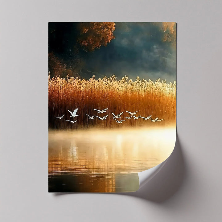 Golden Flight – Tranquil Birds at Sunset Canvas Print - MyPhotoStation