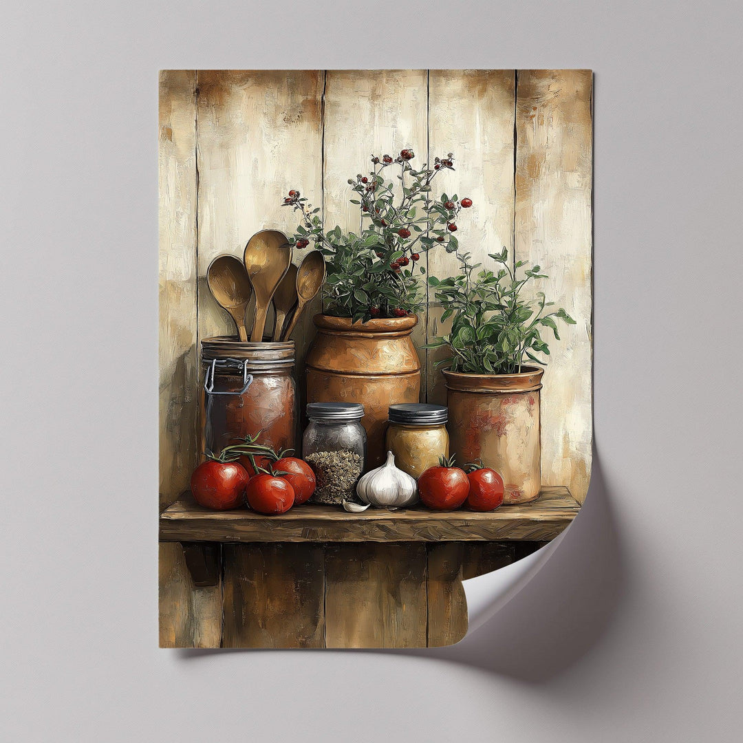Herb Garden Shelf – Rustic Tomato & Spice Kitchen Canvas Print - MyPhotoStation