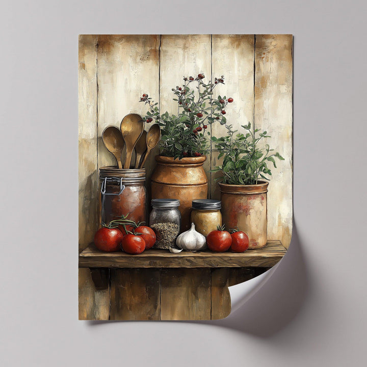 Herb Garden Shelf – Rustic Tomato & Spice Kitchen Canvas Print - MyPhotoStation