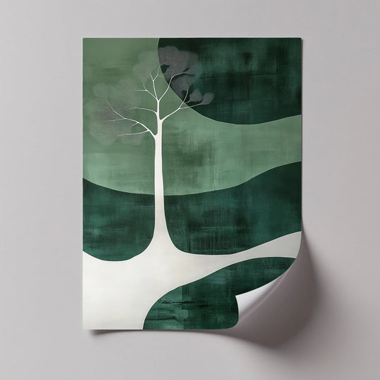Solitary White Tree on Emerald Hills – Minimalist Green Landscape Canvas Print - MyPhotoStation