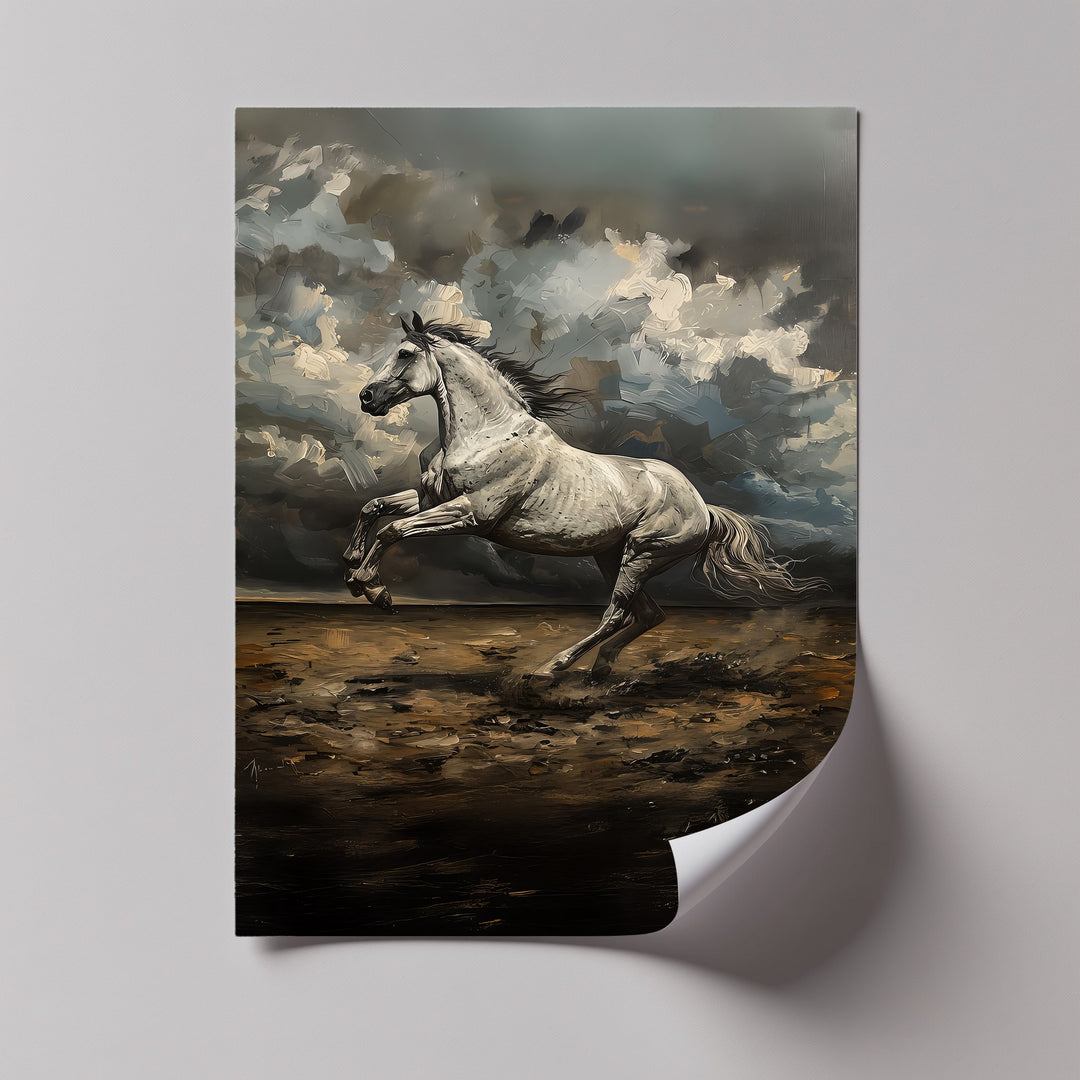 Majestic White Horse in Thunderous Landscape - Horse Canvas Print