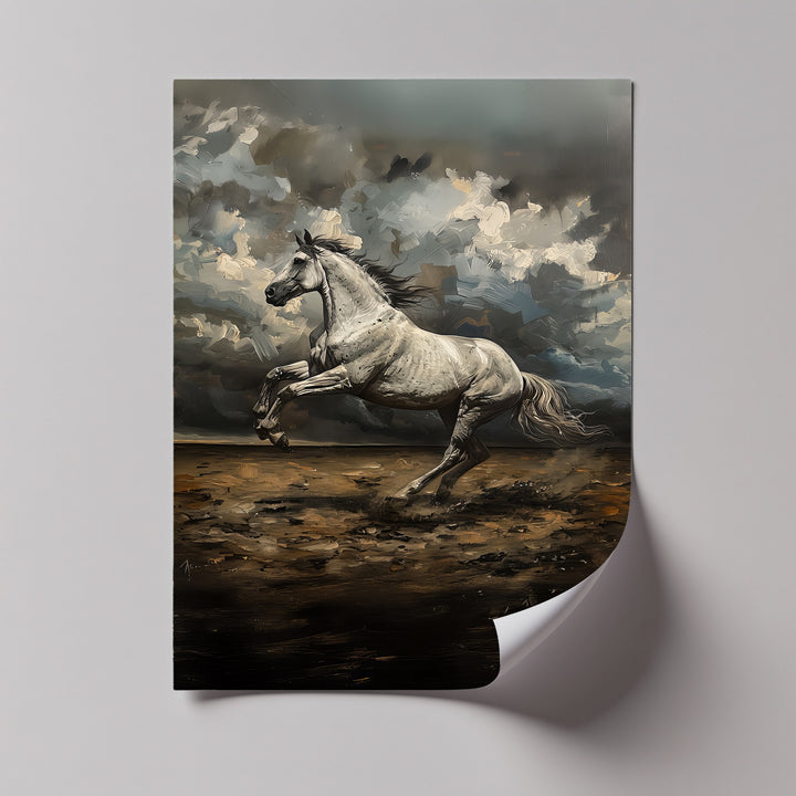 Majestic White Horse in Thunderous Landscape - Horse Canvas Print