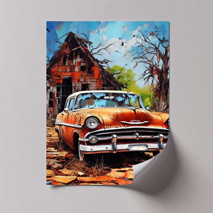 Rust & Remnants – Abandoned Vintage Chevy by a Forgotten Barn Canvas Print