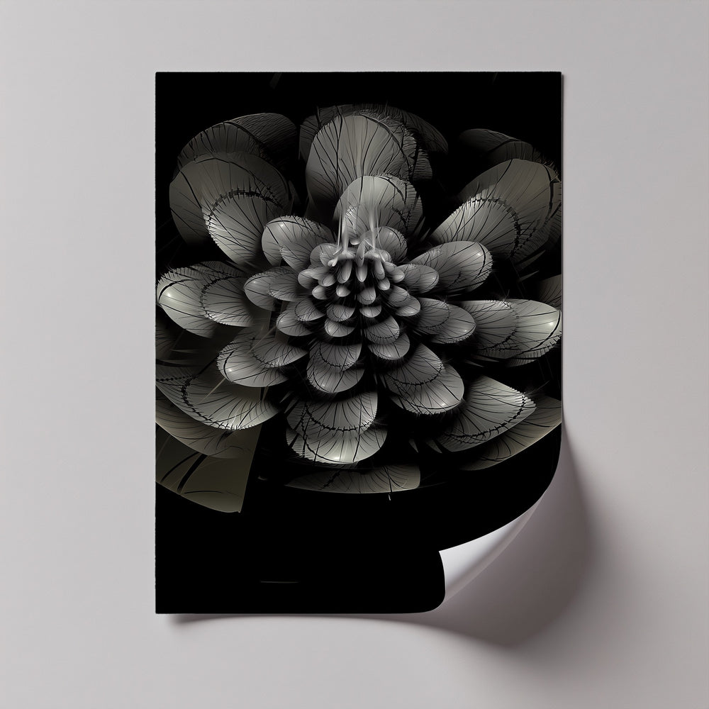 This elegant canvas print captures the allure of a dark floral design in grayscale tones.

