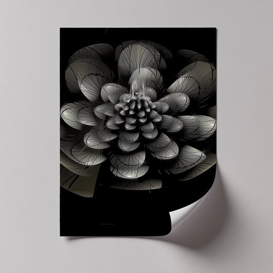 Monochrome hues define this Fractal Bloom canvas print, a unique canvas print showcasing a geometric flower design that offers an elegant, monochrome touch to walls.