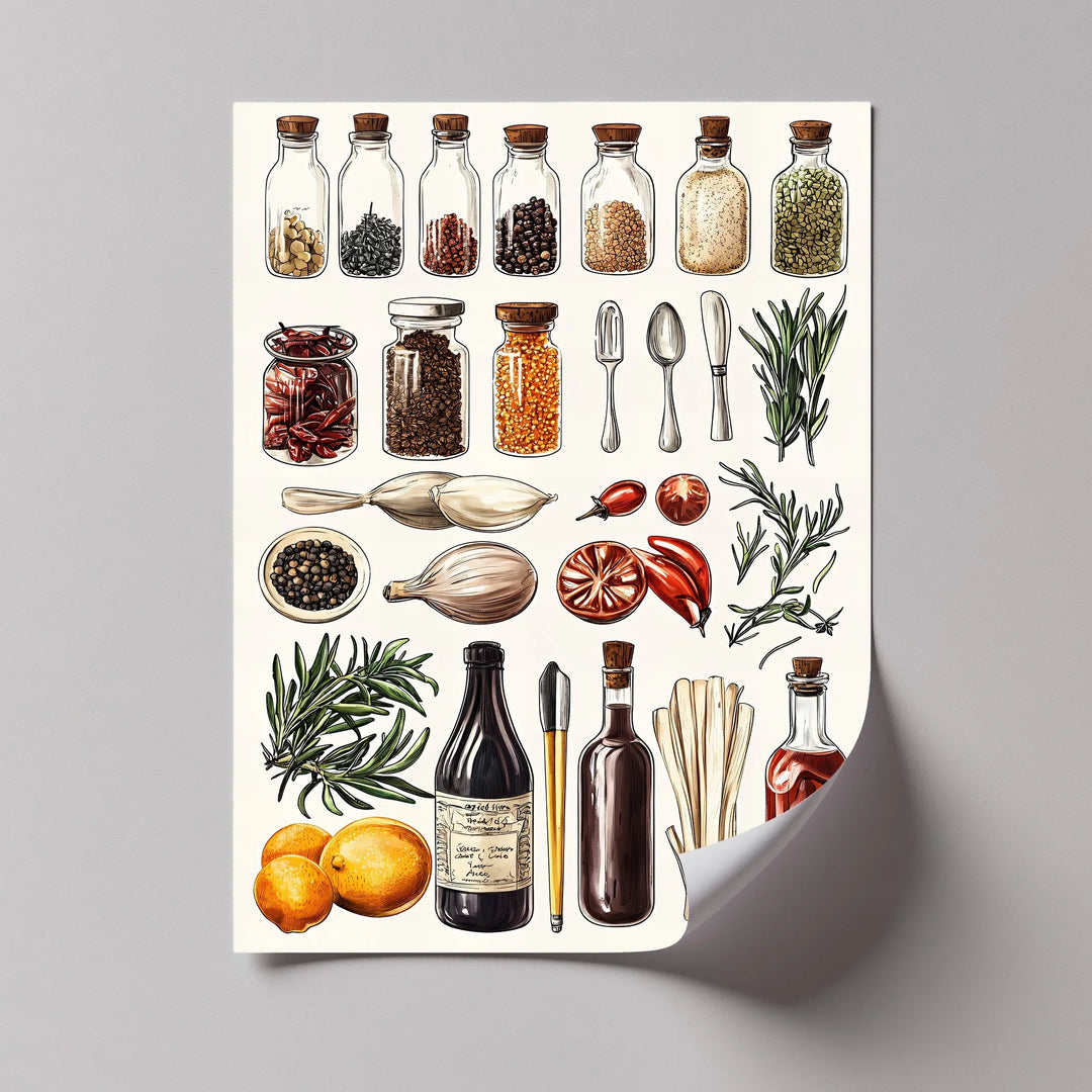 Kitchen Essentials – Illustrated Herbs & Spices Canvas Print - MyPhotoStation