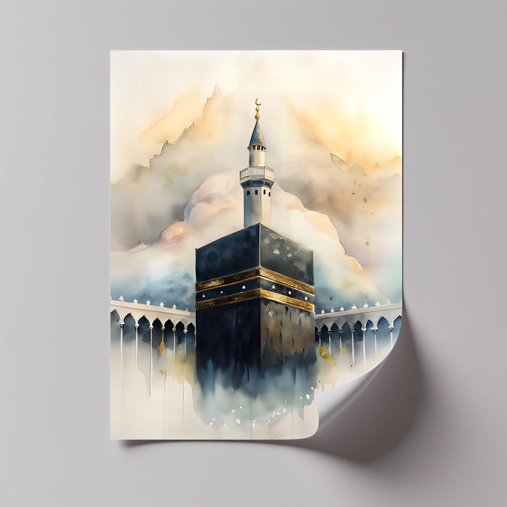 Sacred Dawn – Kaaba with Minaret Islamic Canvas Print