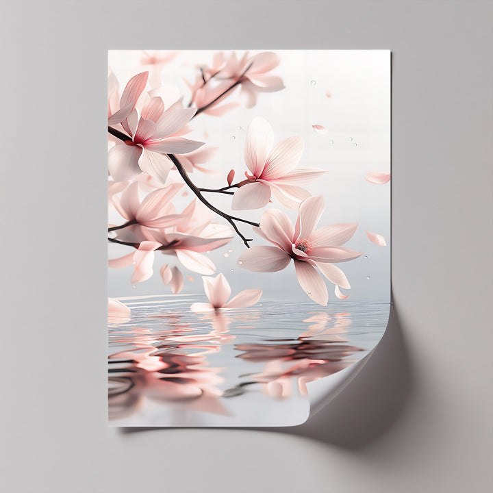 Graceful Magnolia Reflections – elegant pink bloom wall art on premium canvas

